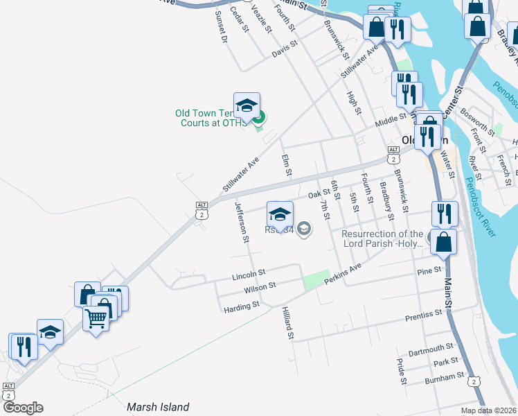 map of restaurants, bars, coffee shops, grocery stores, and more near 156 Oak Street in Old Town