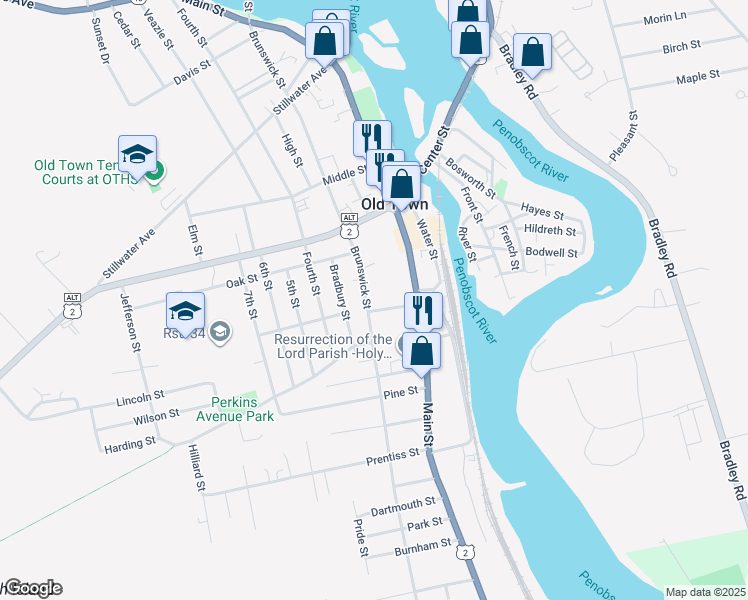 map of restaurants, bars, coffee shops, grocery stores, and more near 242 Brunswick Street in Old Town