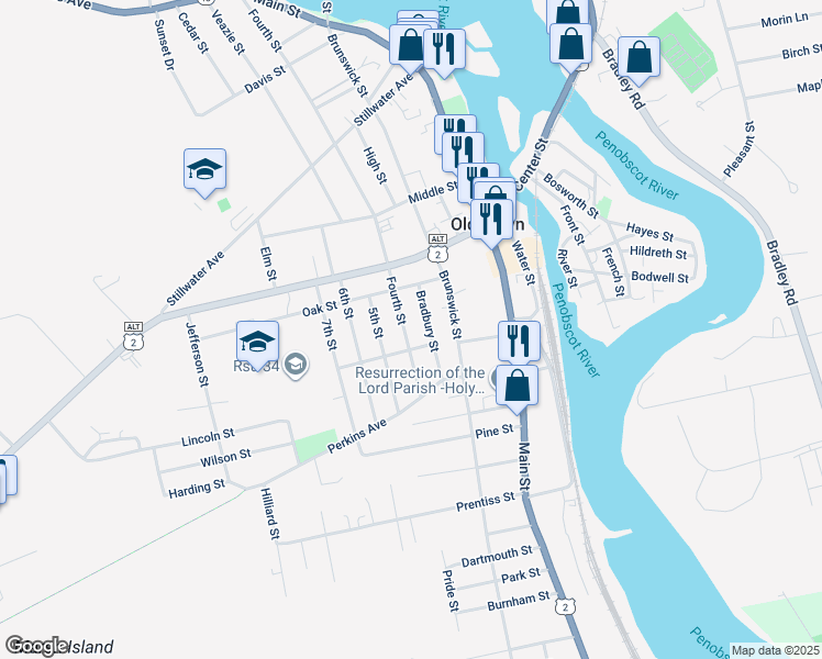 map of restaurants, bars, coffee shops, grocery stores, and more near 386 Fourth Street in Old Town
