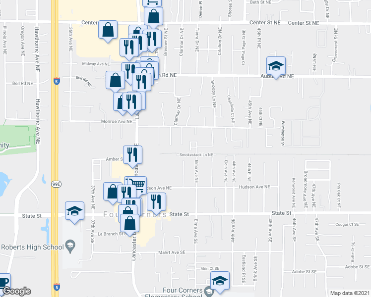 map of restaurants, bars, coffee shops, grocery stores, and more near 362-364 Annette Court Northeast in Salem