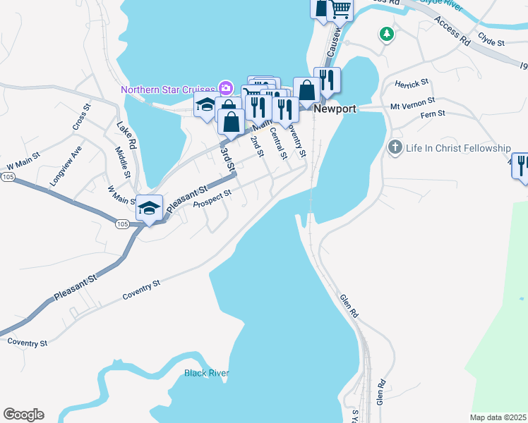map of restaurants, bars, coffee shops, grocery stores, and more near 185 3rd Street in Newport