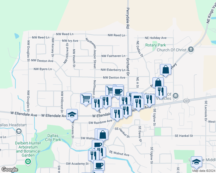 map of restaurants, bars, coffee shops, grocery stores, and more near 222 Northwest Bonanza Avenue in Dallas