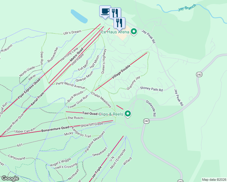 map of restaurants, bars, coffee shops, grocery stores, and more near 231 South Village Road in Jay
