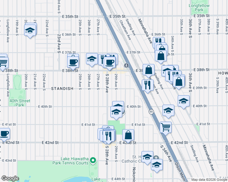 map of restaurants, bars, coffee shops, grocery stores, and more near 3852 29th Avenue South in Minneapolis