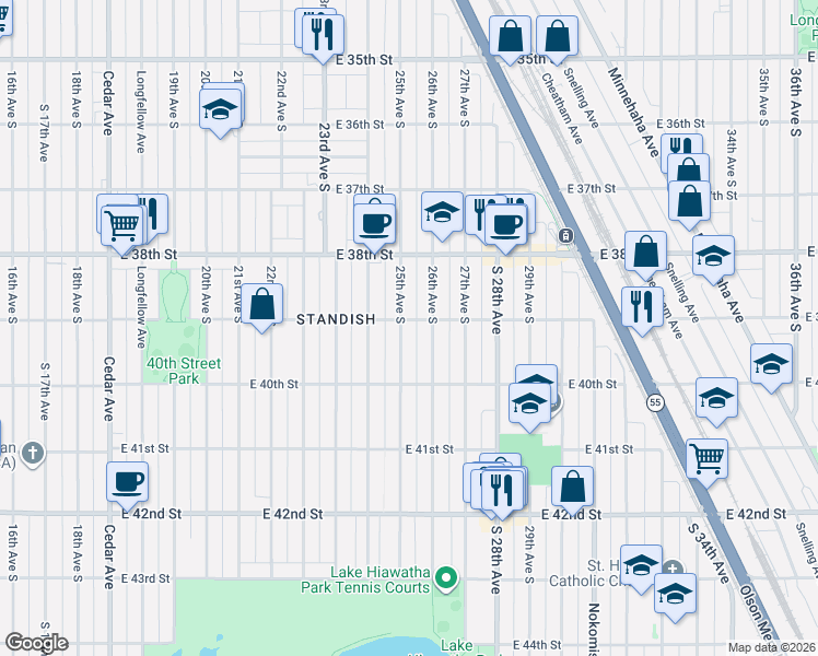 map of restaurants, bars, coffee shops, grocery stores, and more near 3857 25th Avenue South in Minneapolis