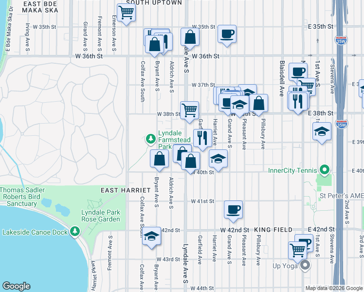 map of restaurants, bars, coffee shops, grocery stores, and more near 3825 Lyndale Avenue South in Minneapolis