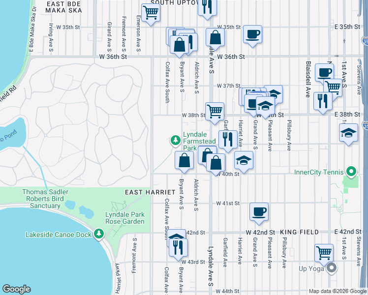 map of restaurants, bars, coffee shops, grocery stores, and more near 3853 Bryant Avenue South in Minneapolis