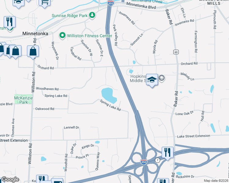 map of restaurants, bars, coffee shops, grocery stores, and more near 3907 Haven Road in Minnetonka