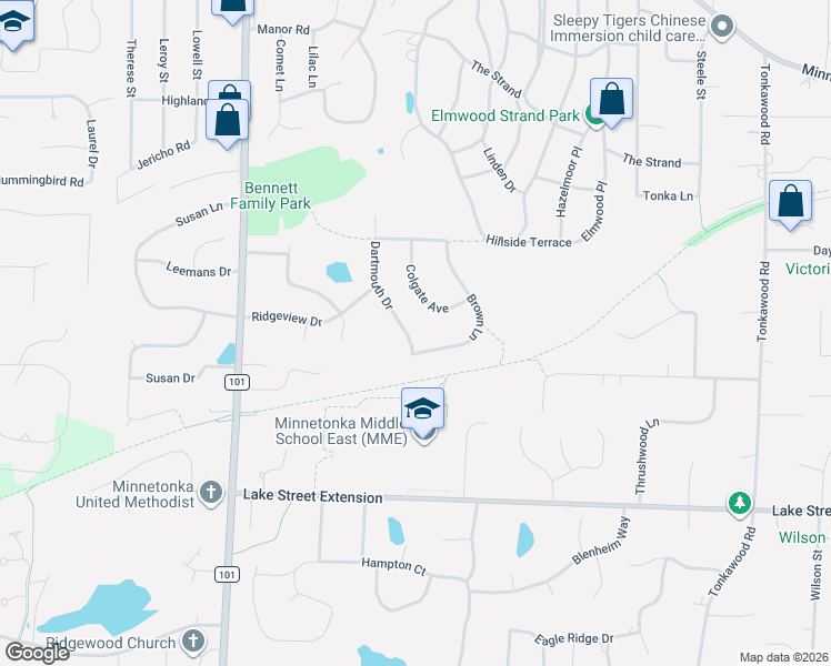 map of restaurants, bars, coffee shops, grocery stores, and more near 3925 Dartmouth Drive in Minnetonka