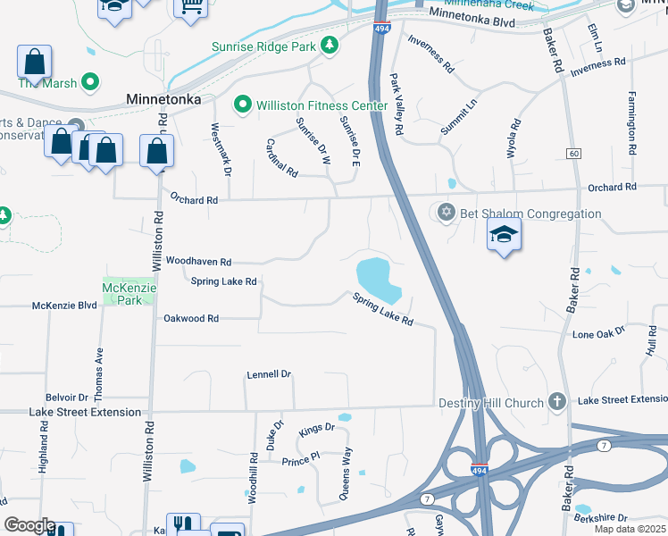 map of restaurants, bars, coffee shops, grocery stores, and more near 3942 Haven Road in Minnetonka