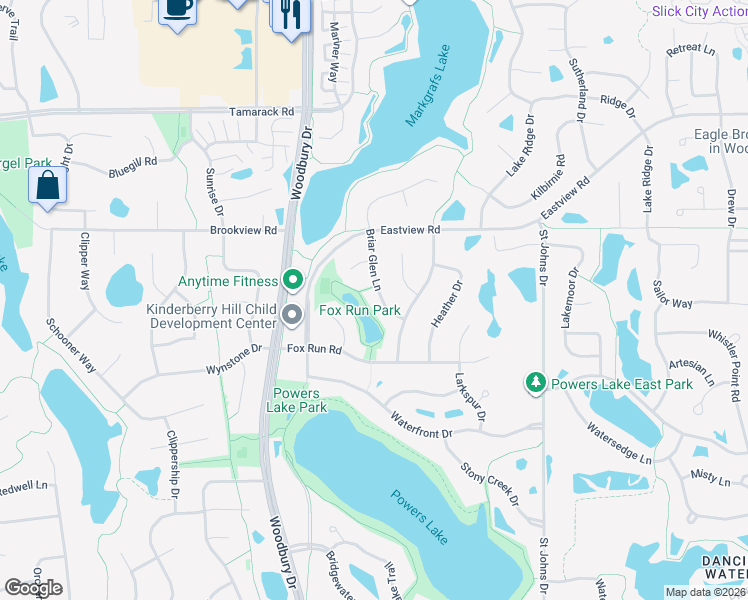 map of restaurants, bars, coffee shops, grocery stores, and more near 1040 Briar Glen Lane in Woodbury