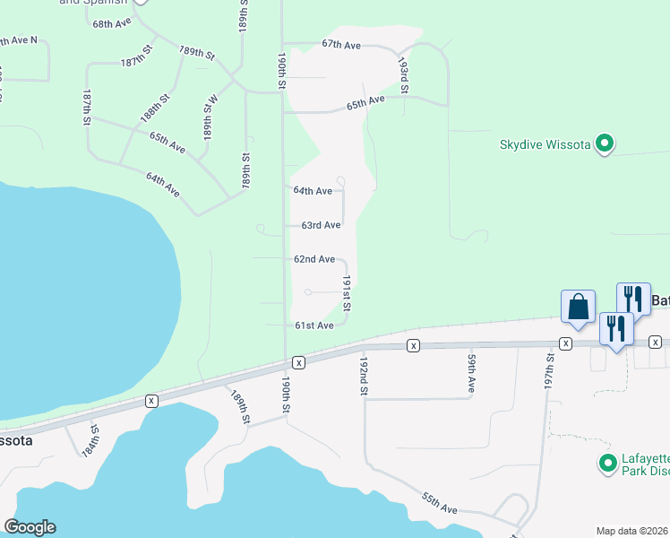 map of restaurants, bars, coffee shops, grocery stores, and more near 20131 62nd Avenue in Chippewa Falls