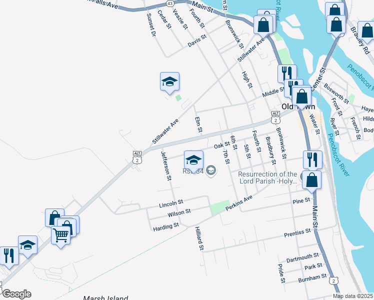 map of restaurants, bars, coffee shops, grocery stores, and more near 357 Center Street in Old Town