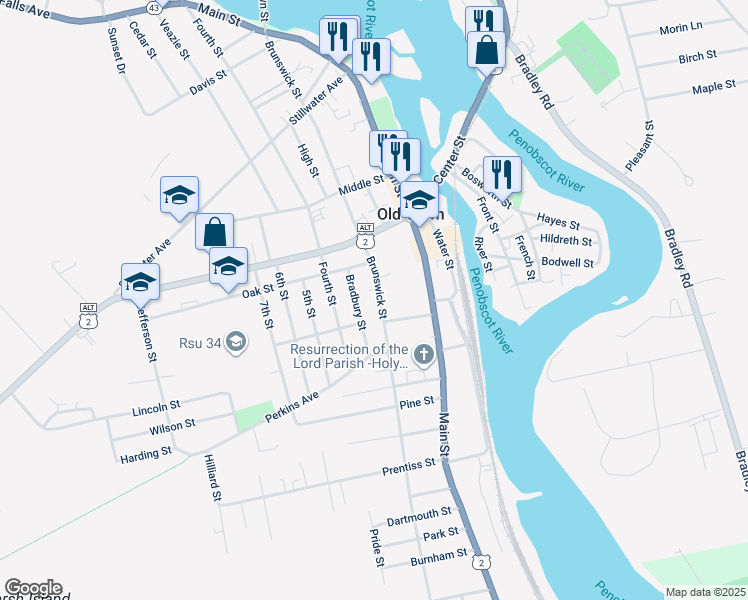 map of restaurants, bars, coffee shops, grocery stores, and more near 237 Brunswick Street in Old Town