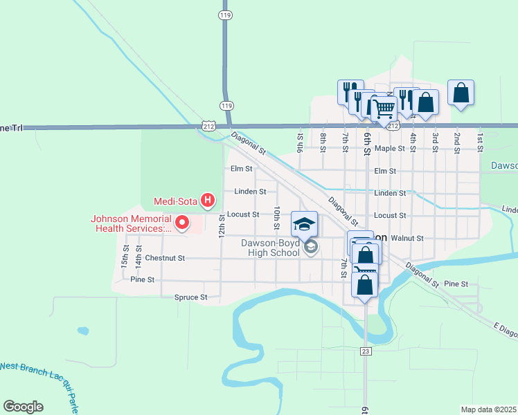 map of restaurants, bars, coffee shops, grocery stores, and more near 440 11th Street in Dawson