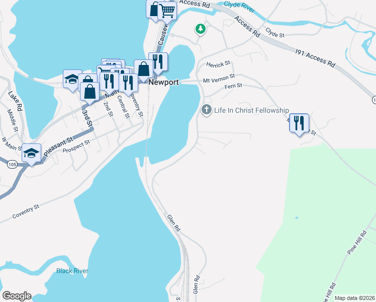 map of restaurants, bars, coffee shops, grocery stores, and more near 294 Glen Road in Newport