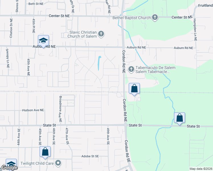 map of restaurants, bars, coffee shops, grocery stores, and more near 329 Stella Street Northeast in Salem
