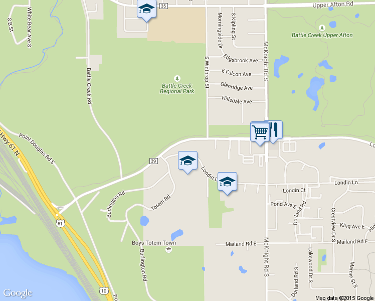 map of restaurants, bars, coffee shops, grocery stores, and more near 2081 Londin Lane East in Saint Paul