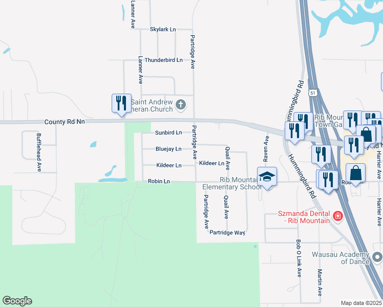 map of restaurants, bars, coffee shops, grocery stores, and more near 2702 Partridge Avenue in Wausau