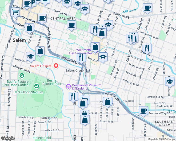 map of restaurants, bars, coffee shops, grocery stores, and more near 500 13th Street Southeast in Salem