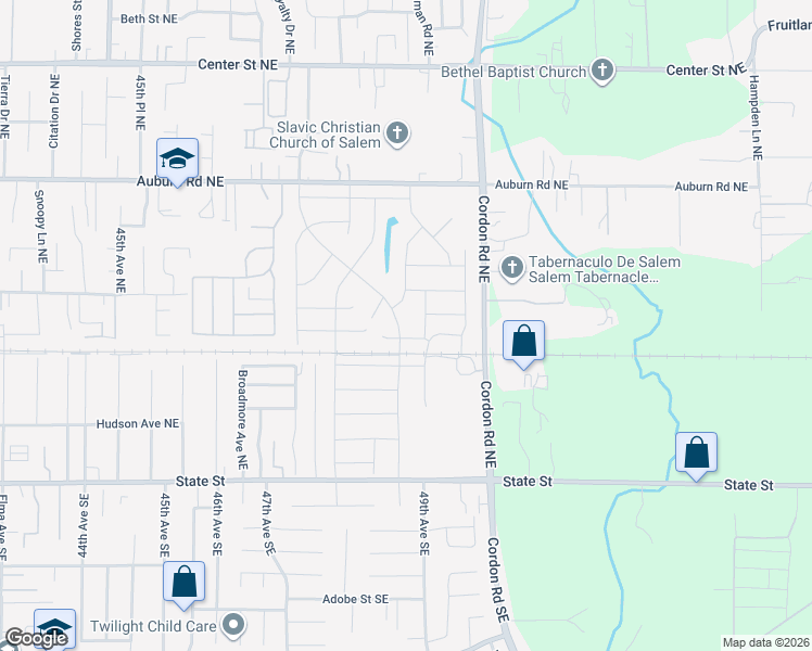 map of restaurants, bars, coffee shops, grocery stores, and more near 255 Cordon Road Northeast in Salem