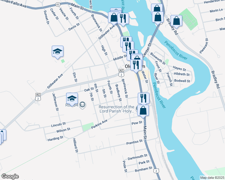 map of restaurants, bars, coffee shops, grocery stores, and more near 386 Fourth Street in Old Town