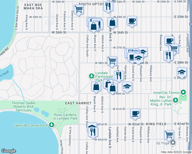 map of restaurants, bars, coffee shops, grocery stores, and more near 3853 Bryant Avenue South in Minneapolis