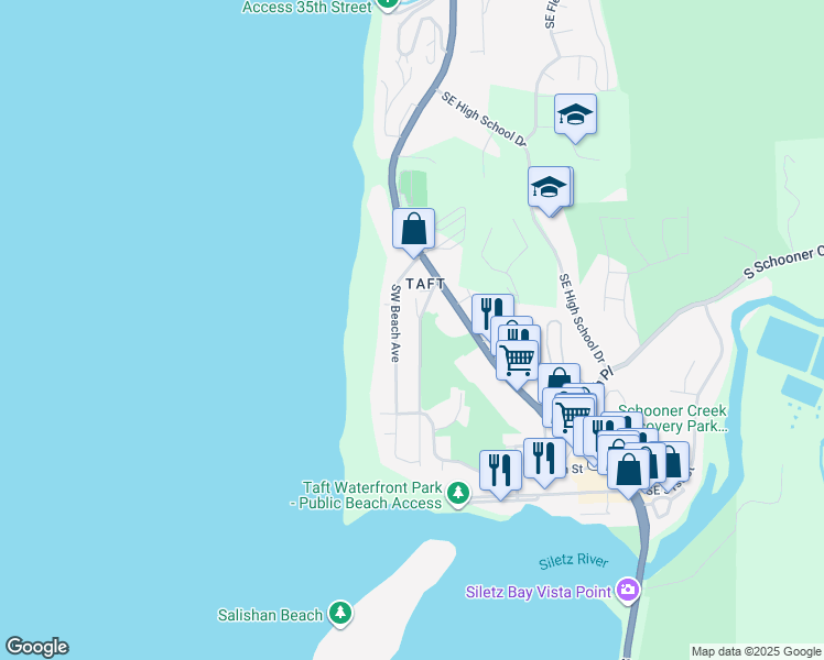 map of restaurants, bars, coffee shops, grocery stores, and more near 4433 Southwest Coast Avenue in Lincoln City