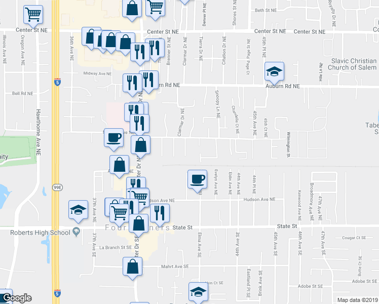 map of restaurants, bars, coffee shops, grocery stores, and more near 362-364 Annette Court Northeast in Salem