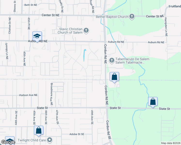 map of restaurants, bars, coffee shops, grocery stores, and more near 345 Stella Street Northeast in Salem