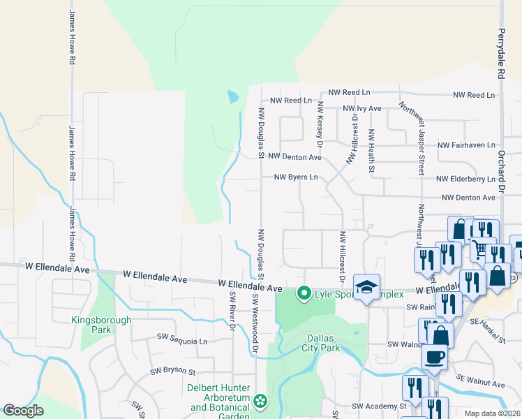 map of restaurants, bars, coffee shops, grocery stores, and more near 338 Northwest Douglas Street in Dallas
