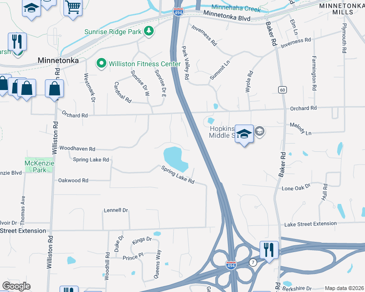 map of restaurants, bars, coffee shops, grocery stores, and more near 3907 Haven Road in Minnetonka