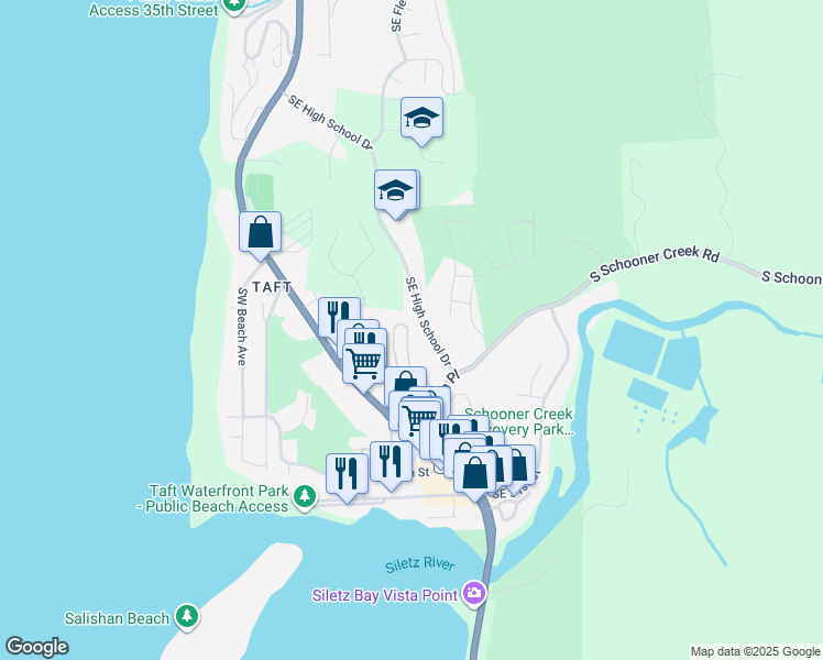 map of restaurants, bars, coffee shops, grocery stores, and more near 4418 Southeast Heron Loop in Lincoln City
