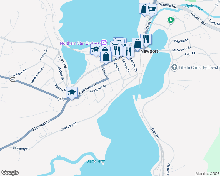 map of restaurants, bars, coffee shops, grocery stores, and more near 29 Cottage Street in Newport