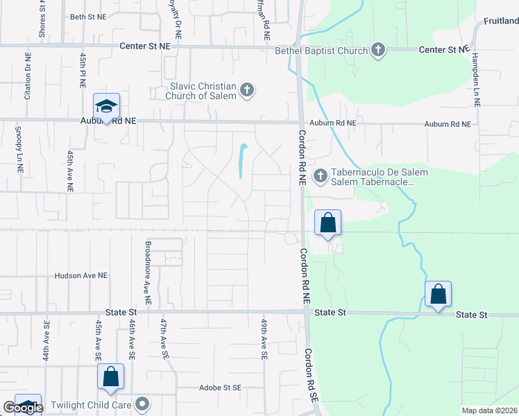 map of restaurants, bars, coffee shops, grocery stores, and more near 353 Stella Street Northeast in Salem
