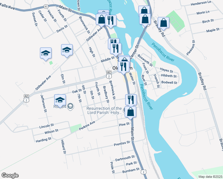 map of restaurants, bars, coffee shops, grocery stores, and more near 237 Brunswick Street in Old Town