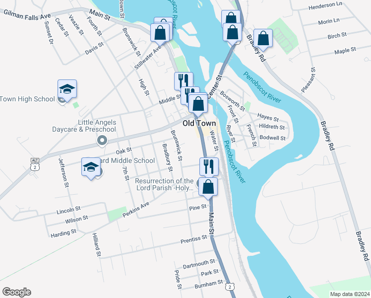map of restaurants, bars, coffee shops, grocery stores, and more near 242 Brunswick Street in Old Town