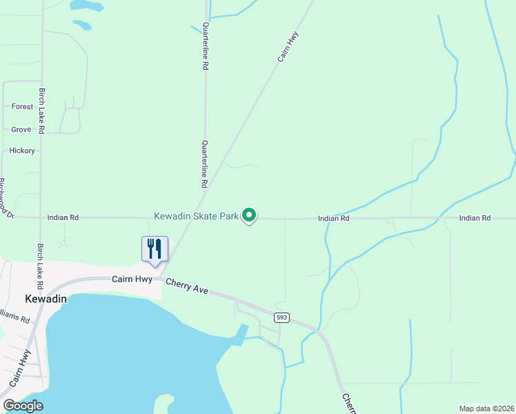 map of restaurants, bars, coffee shops, grocery stores, and more near 13356 Indian Road in Kewadin