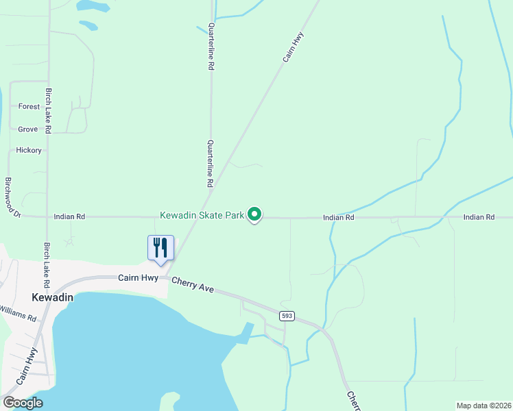 map of restaurants, bars, coffee shops, grocery stores, and more near 13356 Indian Road in Kewadin