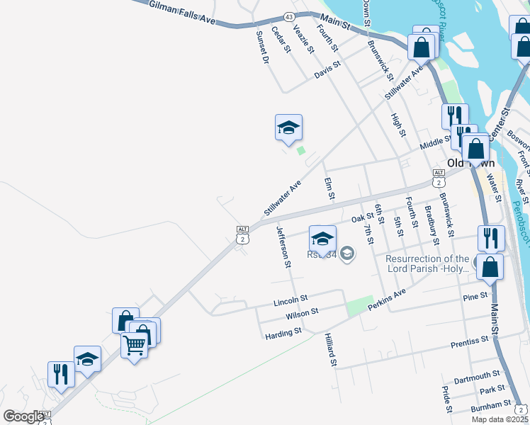 map of restaurants, bars, coffee shops, grocery stores, and more near 265 Stillwater Avenue in Old Town