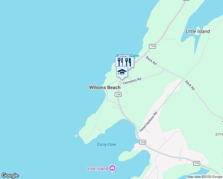 map of restaurants, bars, coffee shops, grocery stores, and more near 21 Cooks Point Road in Wilsons Beach