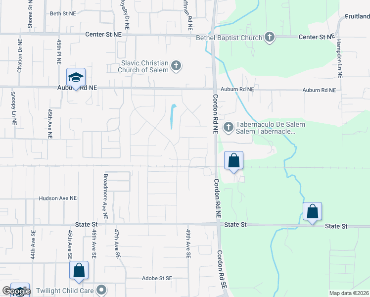 map of restaurants, bars, coffee shops, grocery stores, and more near 361 Stella Street Northeast in Salem