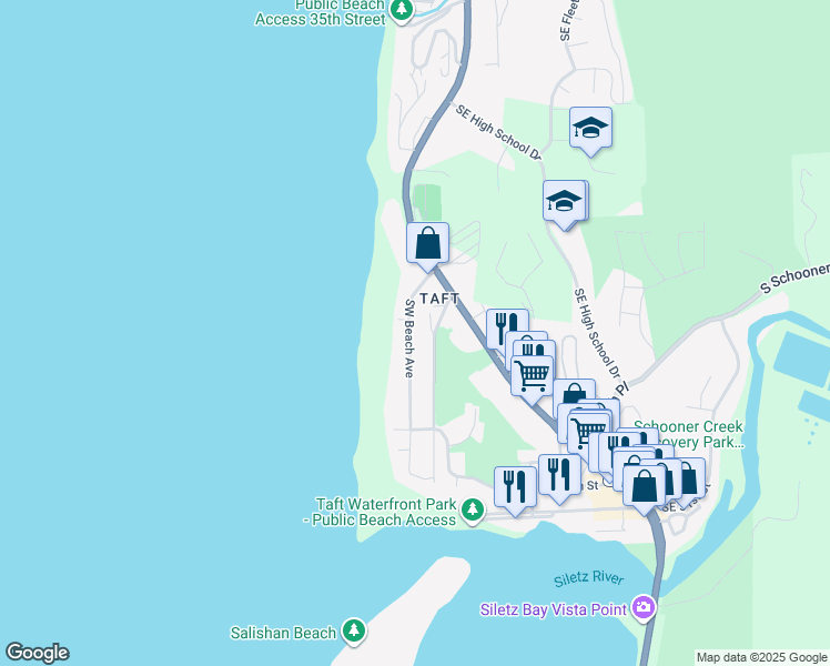map of restaurants, bars, coffee shops, grocery stores, and more near 4433 Southwest Coast Avenue in Lincoln City