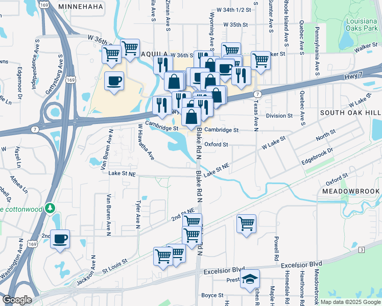 map of restaurants, bars, coffee shops, grocery stores, and more near 1045 Hiawatha Avenue in Hopkins