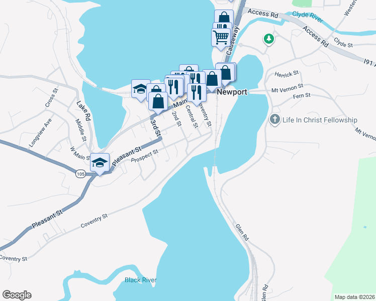 map of restaurants, bars, coffee shops, grocery stores, and more near 294 Coventry Street in Newport