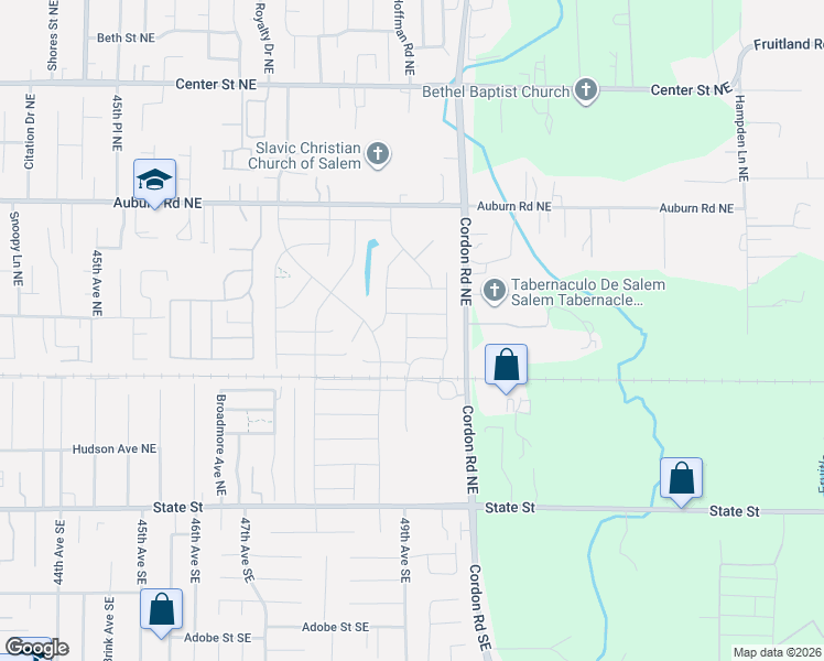 map of restaurants, bars, coffee shops, grocery stores, and more near 4947 Marr Avenue Northeast in Salem