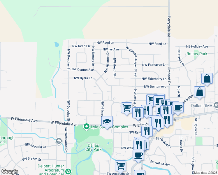 map of restaurants, bars, coffee shops, grocery stores, and more near 340 Northwest Tilgner Lane in Dallas