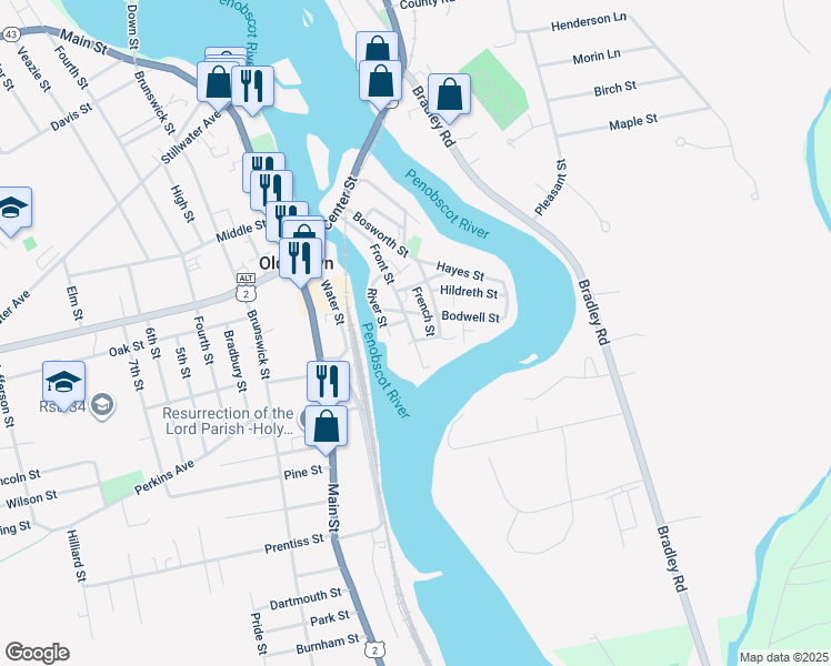 map of restaurants, bars, coffee shops, grocery stores, and more near 116 Front Street in Old Town
