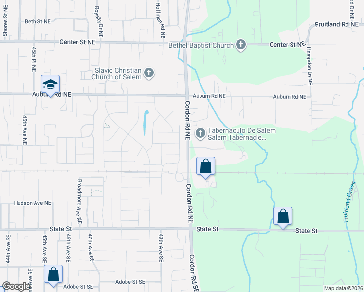 map of restaurants, bars, coffee shops, grocery stores, and more near 404 Reno Street Northeast in Salem