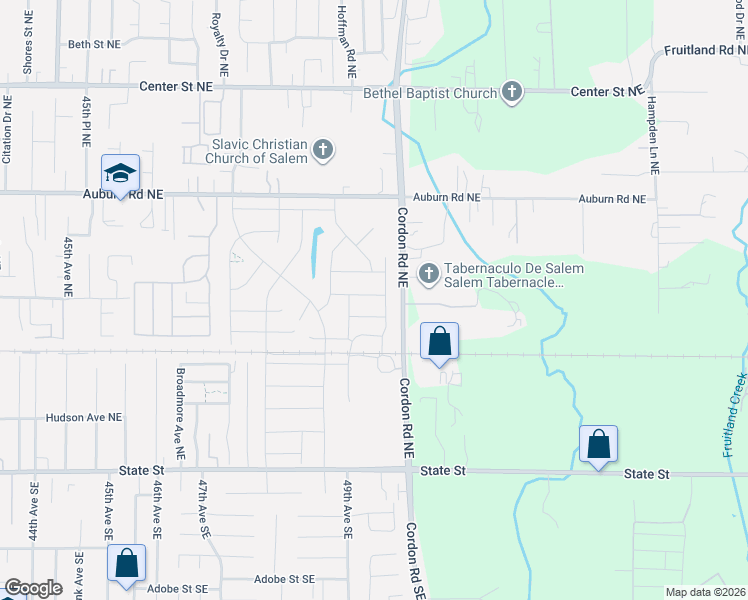 map of restaurants, bars, coffee shops, grocery stores, and more near 4984 Dilling Avenue Northeast in Salem